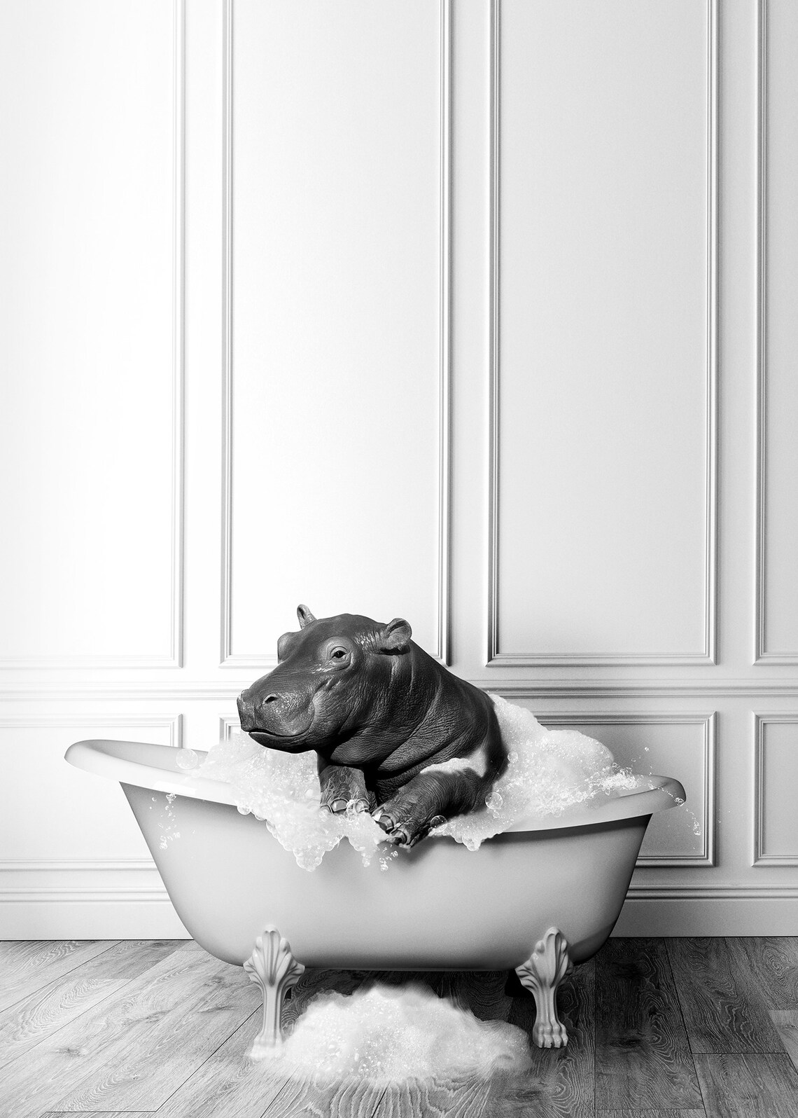 Adorable Hippo In Tub Bathroom Art Print - Image 2