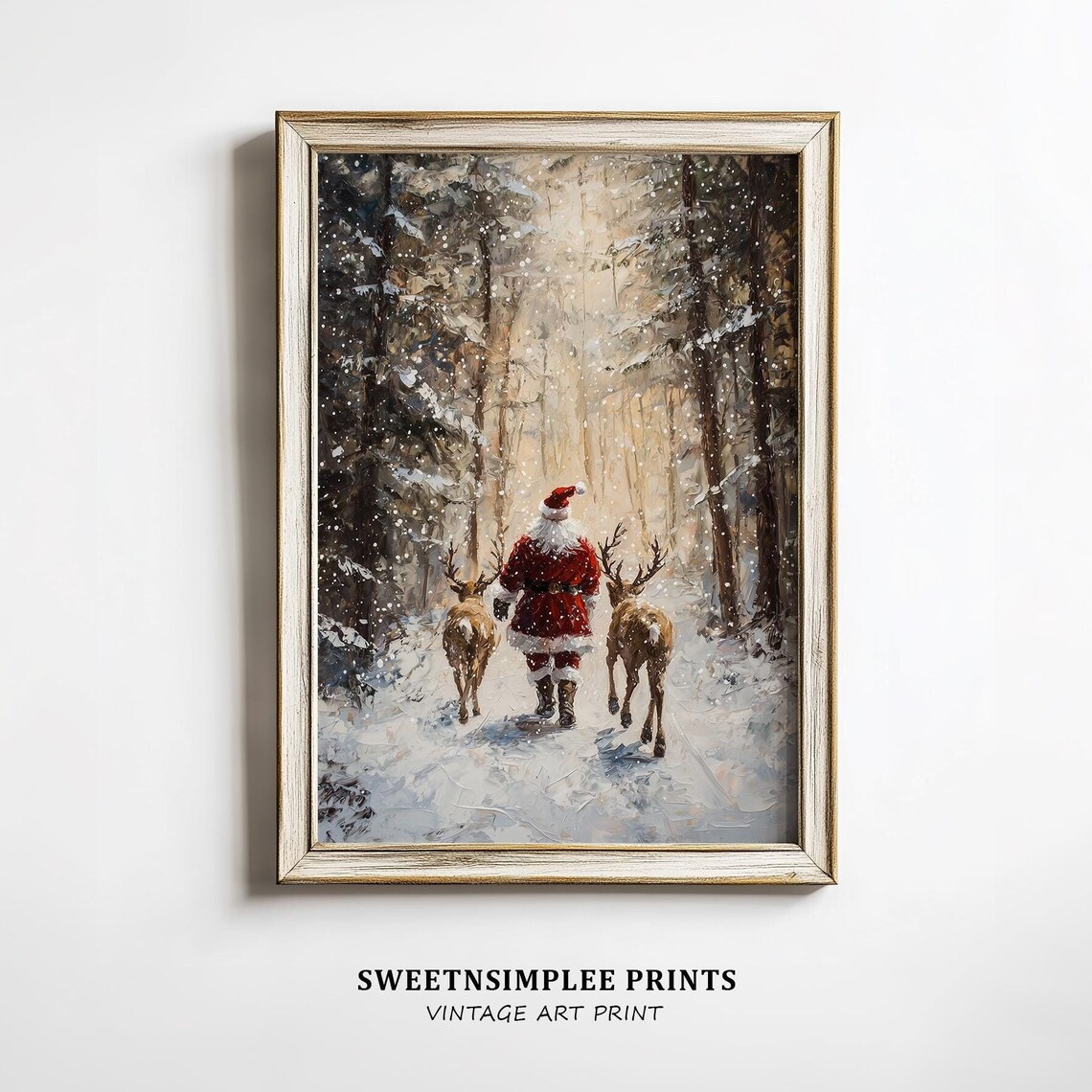 Santa Claus Reindeer, Winter Forest Snowfall