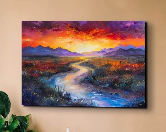 Southwestern Desert Rio Grande Ready To Hang Wall Art Print Retro Wall Art Colorful Wall Art
