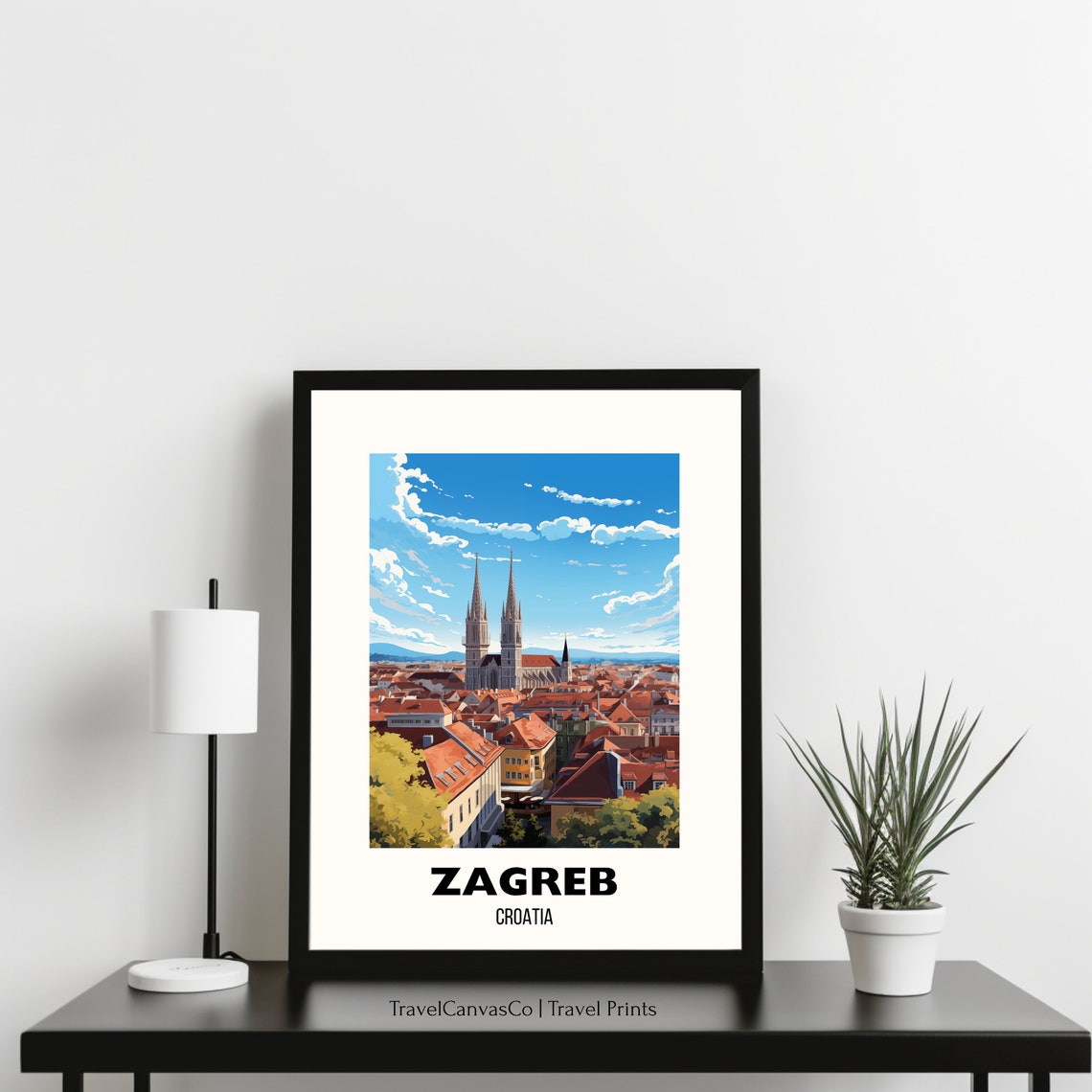 Zagreb Croatia Cathedral Twin Spires Old Town Rooftops Travel Poster - Image 3