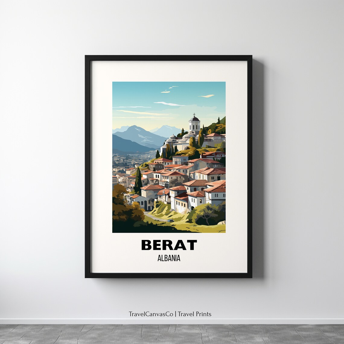Berat Albania Old Town Hillside Church UNESCO Village Poster