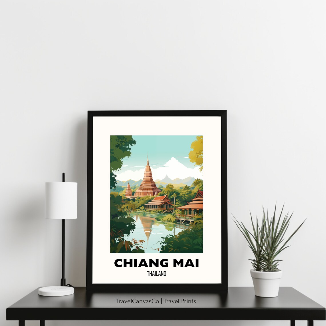 Chiang Mai Thailand Golden Temple Lake Reflection Travel Poster - Image 3