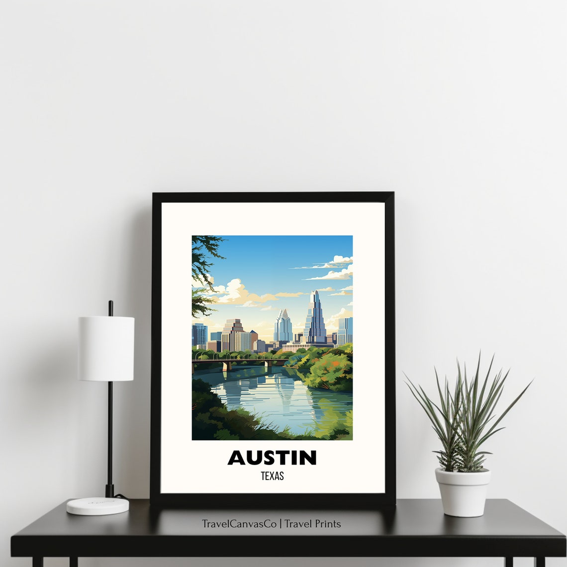 Austin Texas Downtown Skyline River Bend City Scene Travel Poster - Image 3