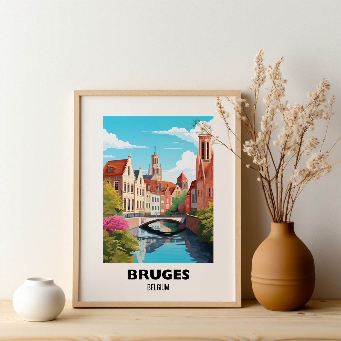 Bruges Belgium Canal Bridge Historic Old Town Vintage Travel Poster - Image 2