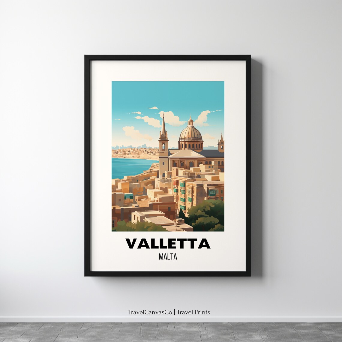 Valletta Malta Golden Dome Harbor City Mediterranean Travel Poster
