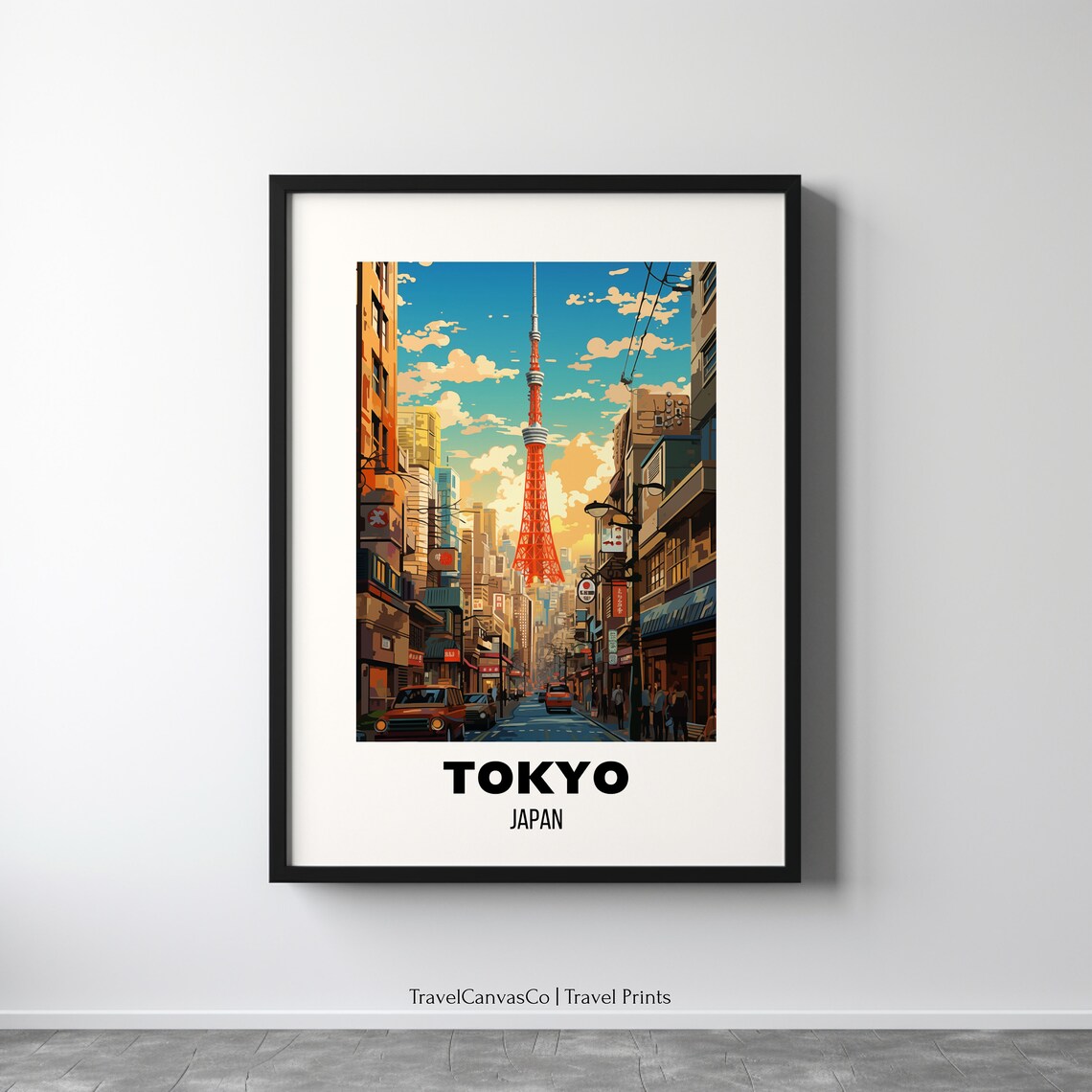Tokyo Japan Tower Street Lively Retro City Scene Travel Poster