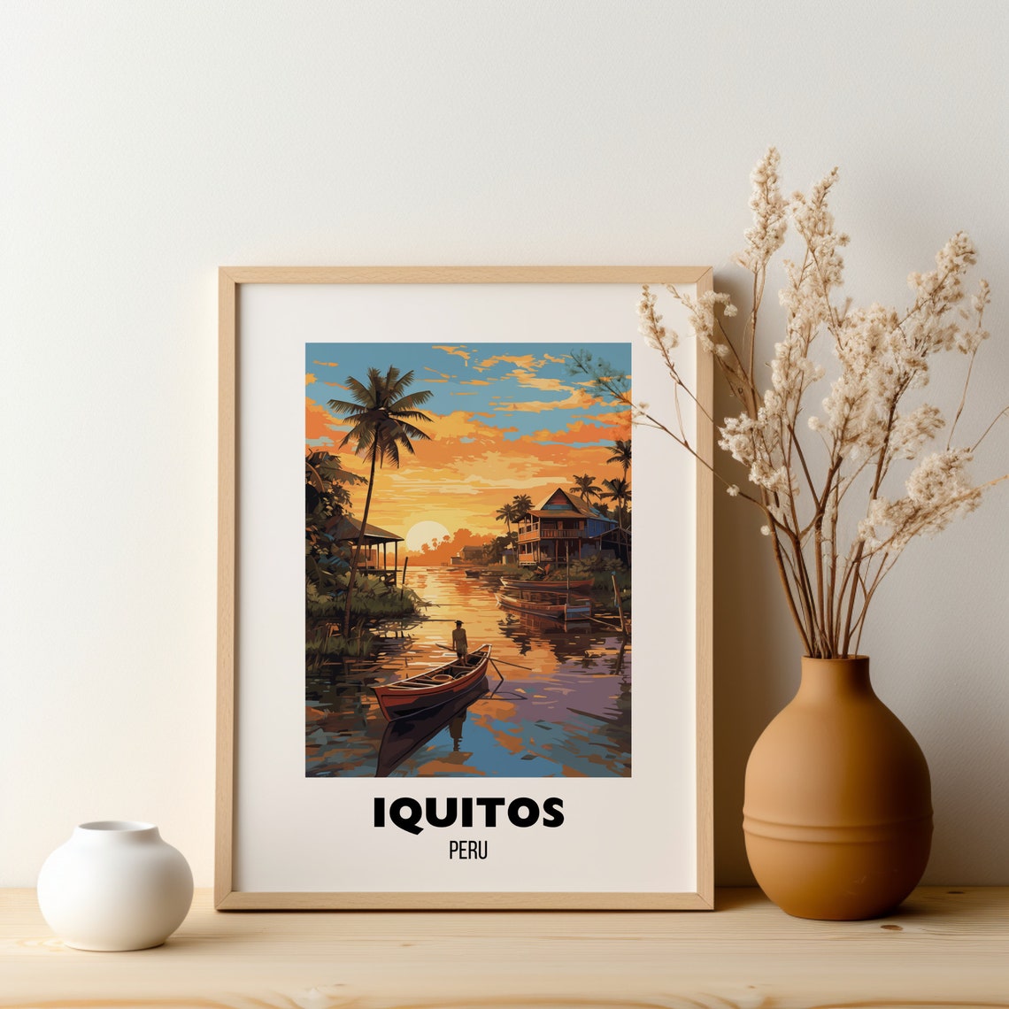 Iquitos Peru Amazon River Sunset Canoe Vintage Travel Poster - Image 2