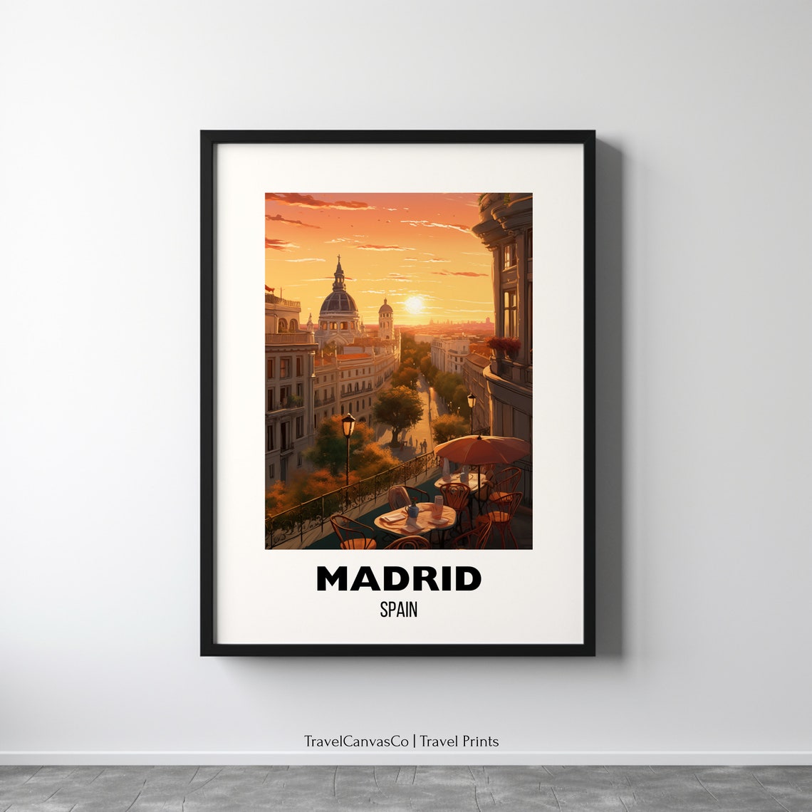 Madrid Spain Sunset Rooftop Cathedral Dome City Travel Poster