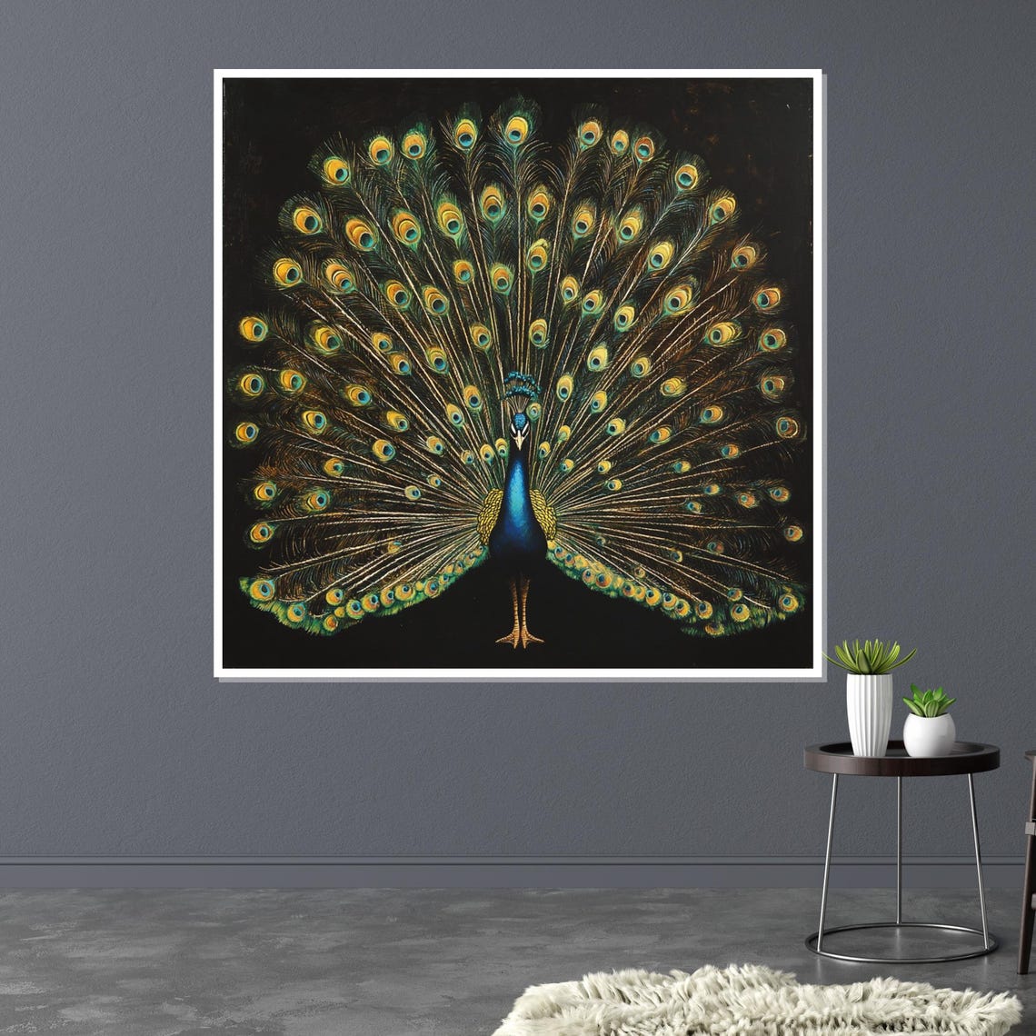 Majestic Peacock Full Feather Fan Elegant Bird Decorative Poster - Image 3