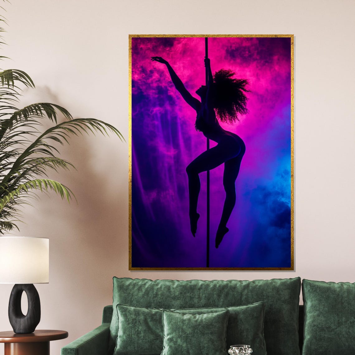 Neon Pole Dancer Silhouette Pink Purple Smoky Athletic Poster
