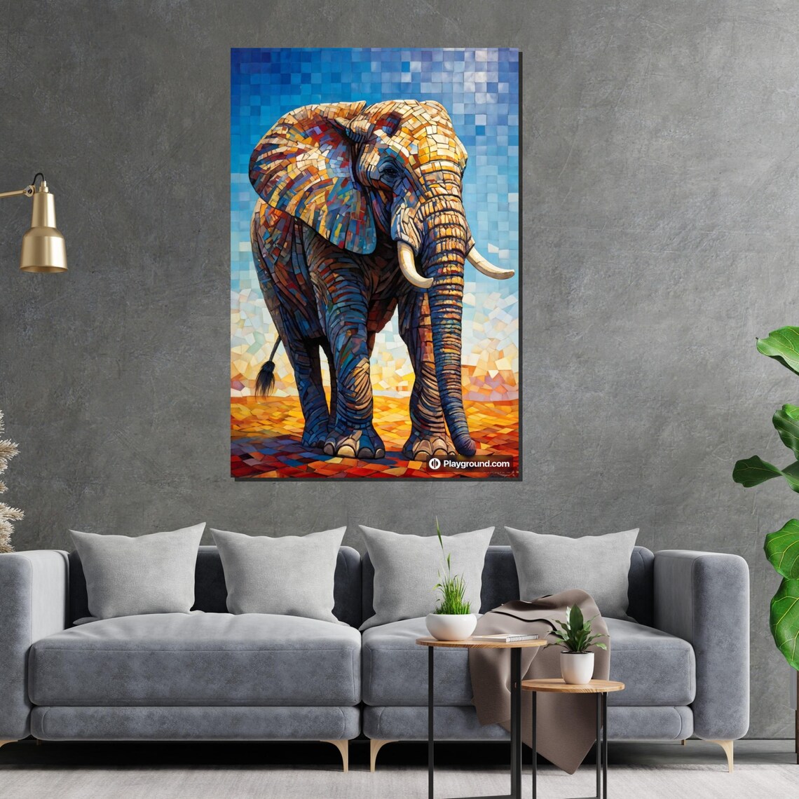 Majestic Mosaic Elephant Walking Bold Colorful Wildlife Art Poster - Image 2