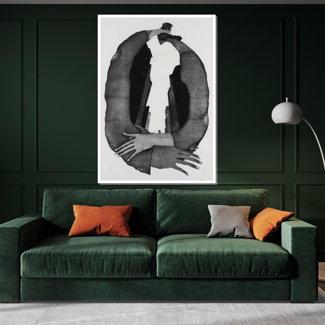 Monochrome Embrace Two Figures Entwined Circle Abstract Love Poster - Image 3