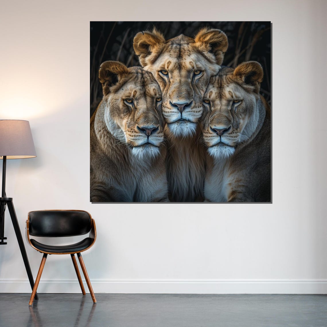 Three Lionesses Huddled Together Close Wildlife Portrait Art Poster - Image 2