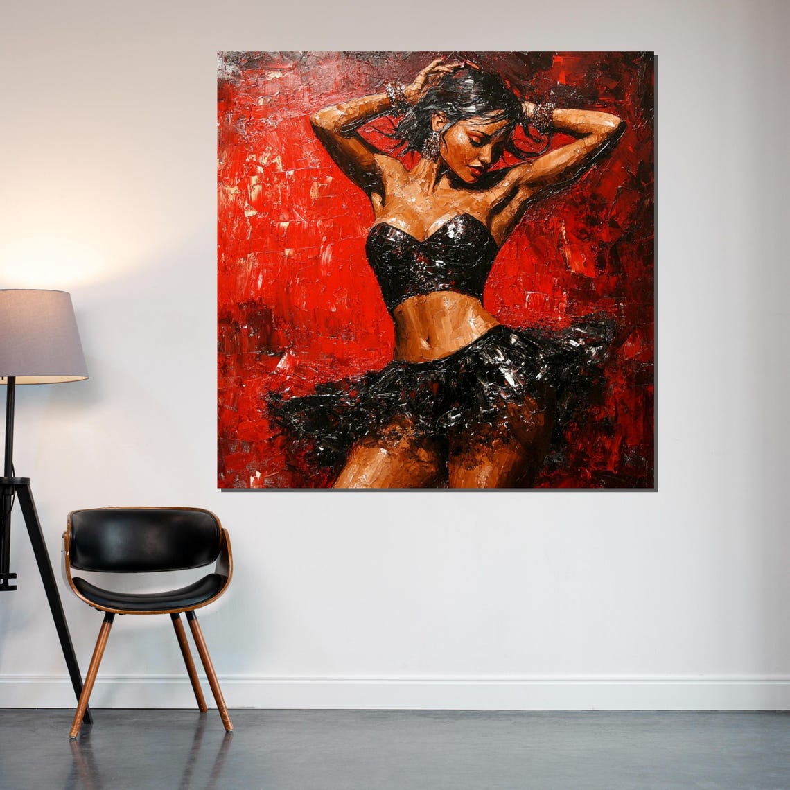 Passionate Dancer Black Sequins Red Impasto Oil Art Dance Poster - Image 2