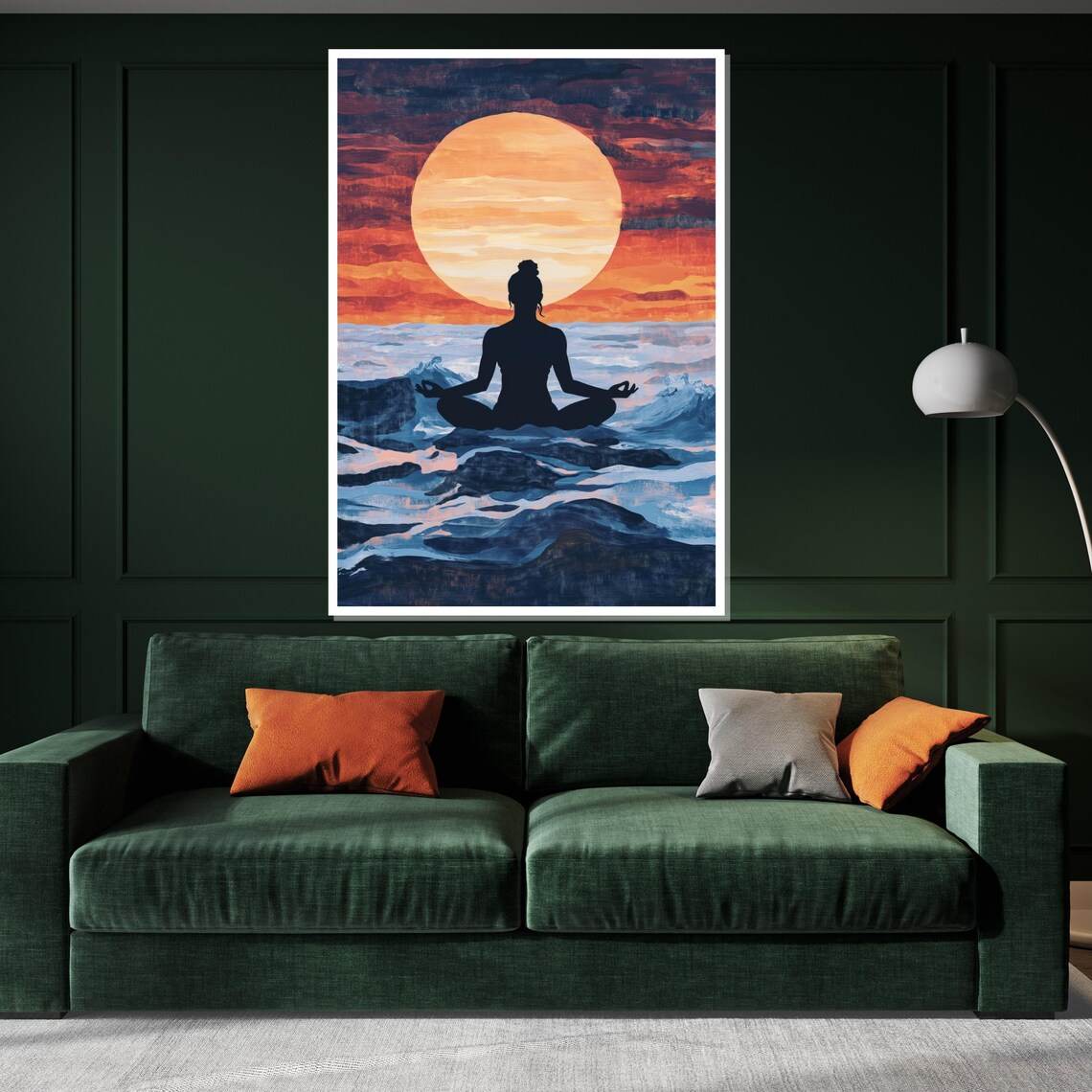 Sunset Meditation Silhouette Woman Ocean Waves Yoga Art Poster - Image 3