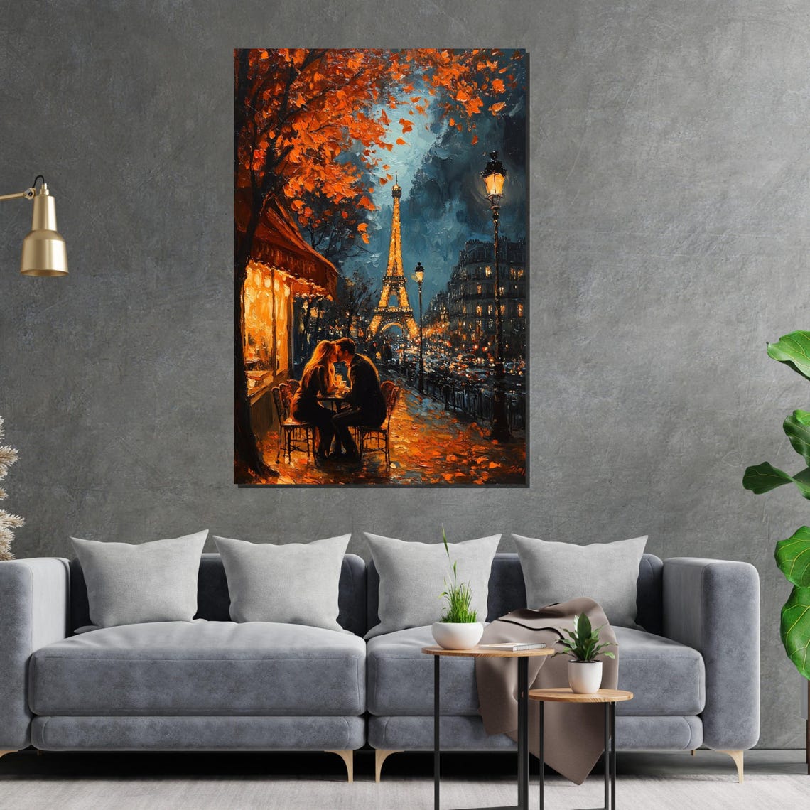Romantic Paris Evening Couple Kissing Eiffel Tower Cafe Street Poster - Image 2