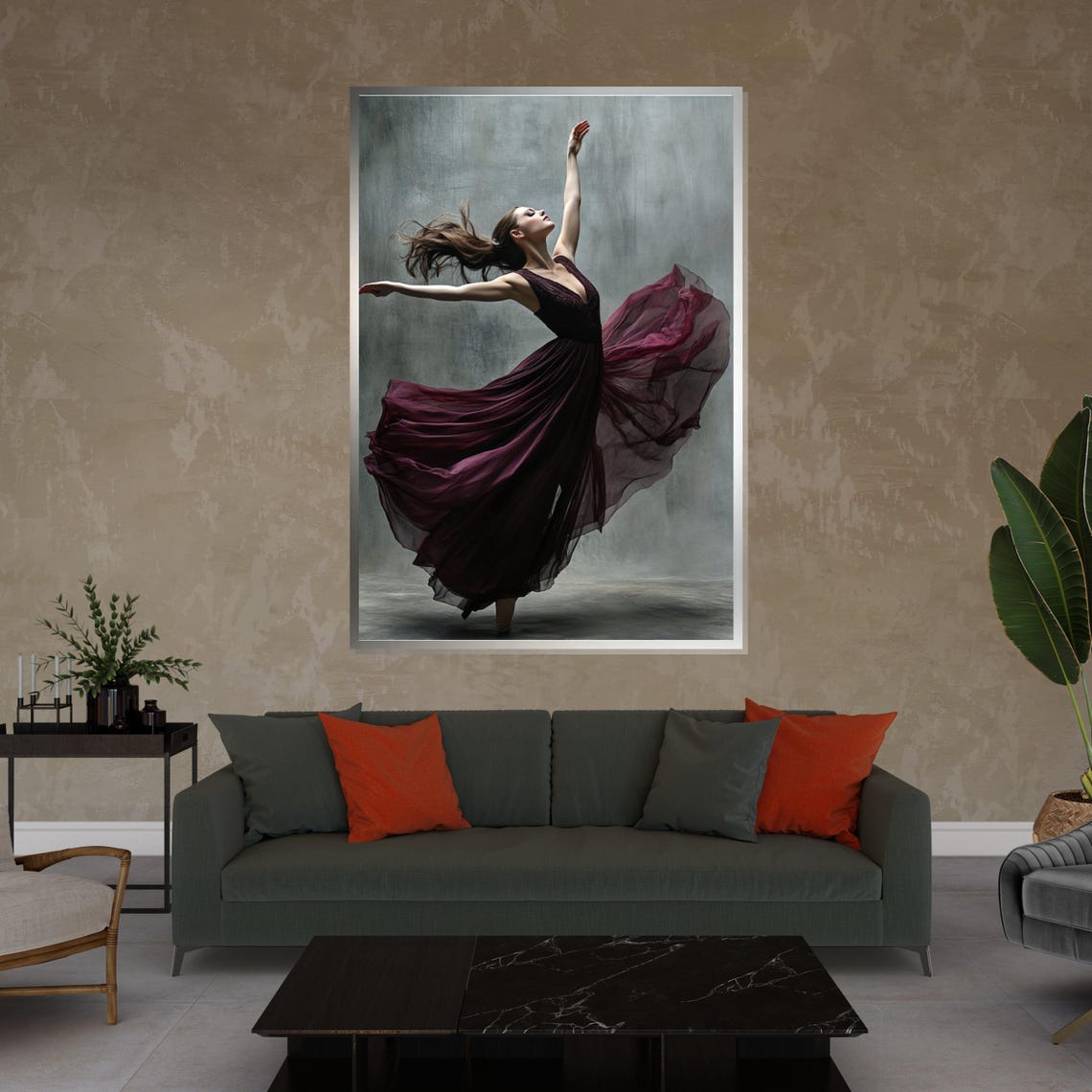 Graceful Dancer Burgundy Gown Leap Studio Portrait Dance Poster - Image 4