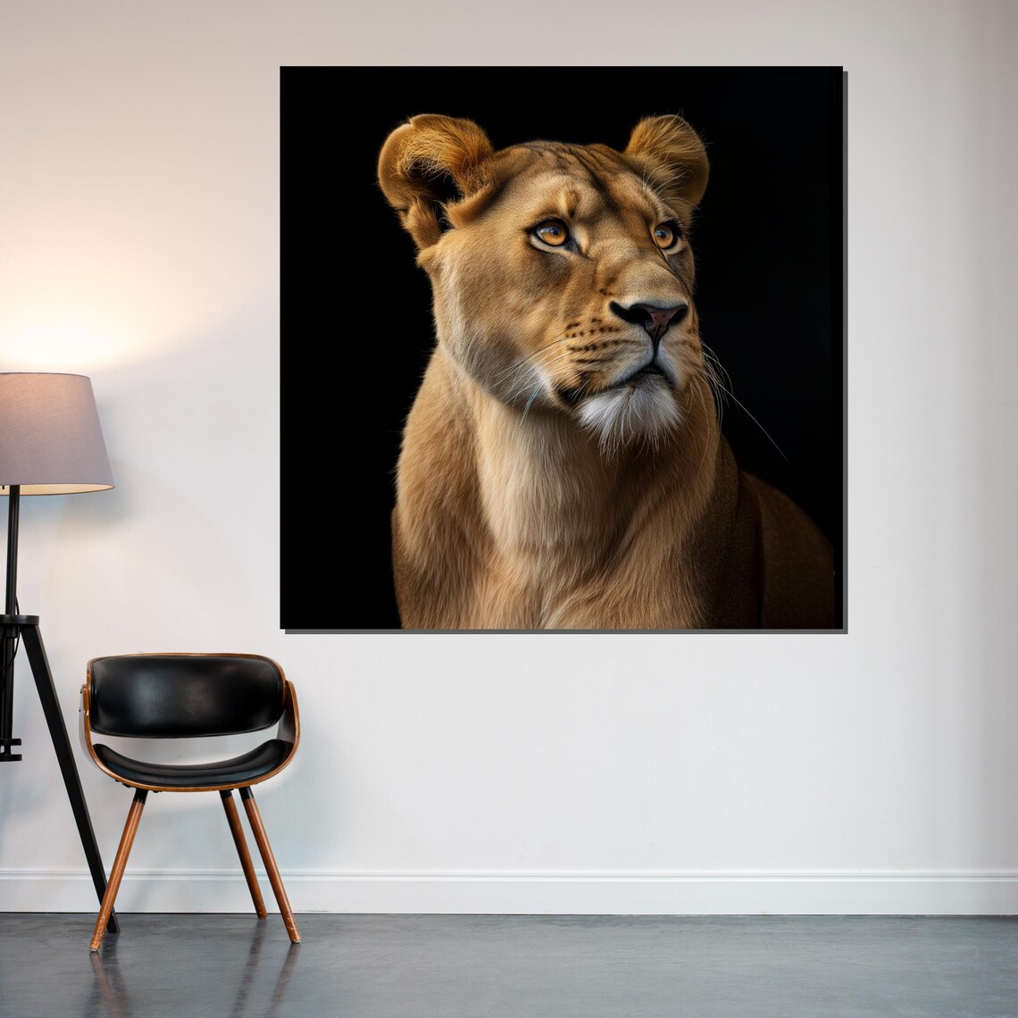 Lioness Portrait Black Background Regal Majestic Wildlife Art Poster - Image 2