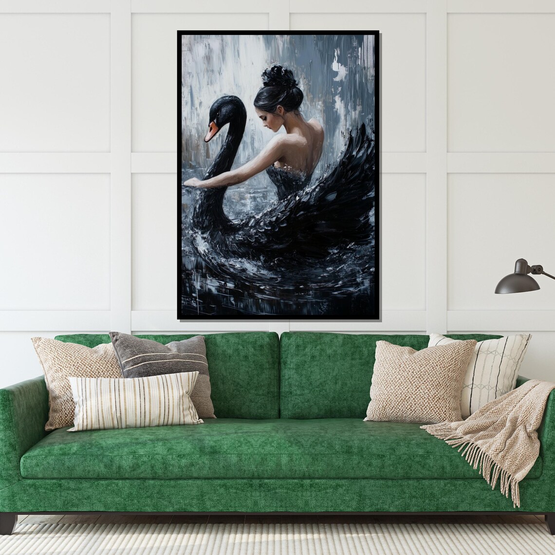 Woman Embracing a Black Swan Dark Elegant Artistic Portrait Poster - Image 5