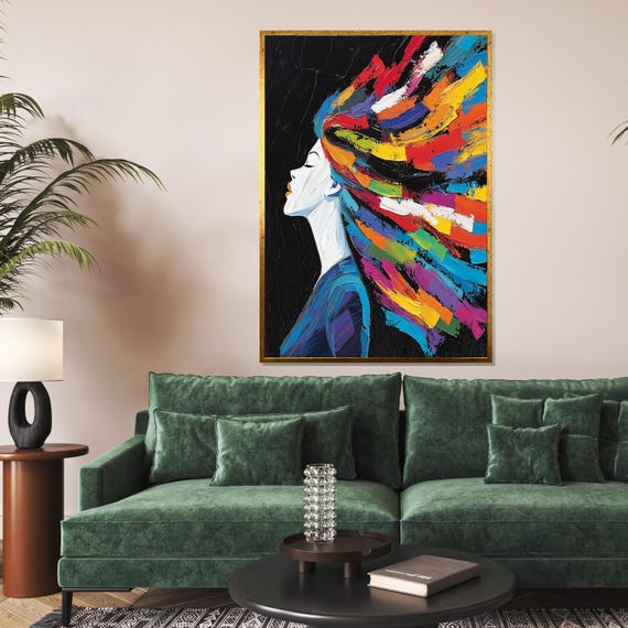Colorful Hair Flow Multicolor Woman Wall Art Abstract Portrait Print Wall Art Design Ready To Hang Decoration
