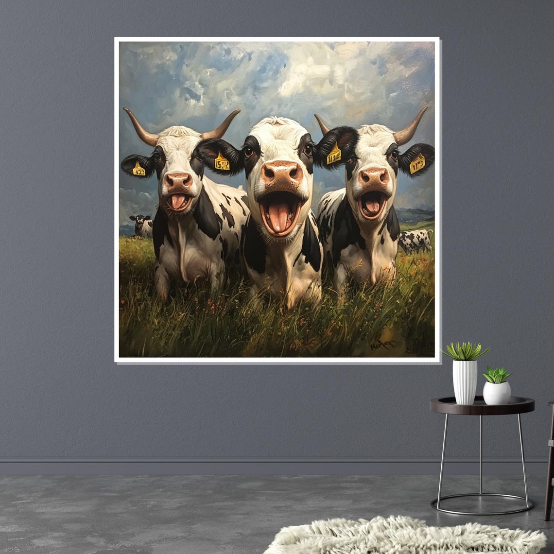 Three Laughing Cows Funny Farm Animals Humorous Wildlife Art Poster - Image 3