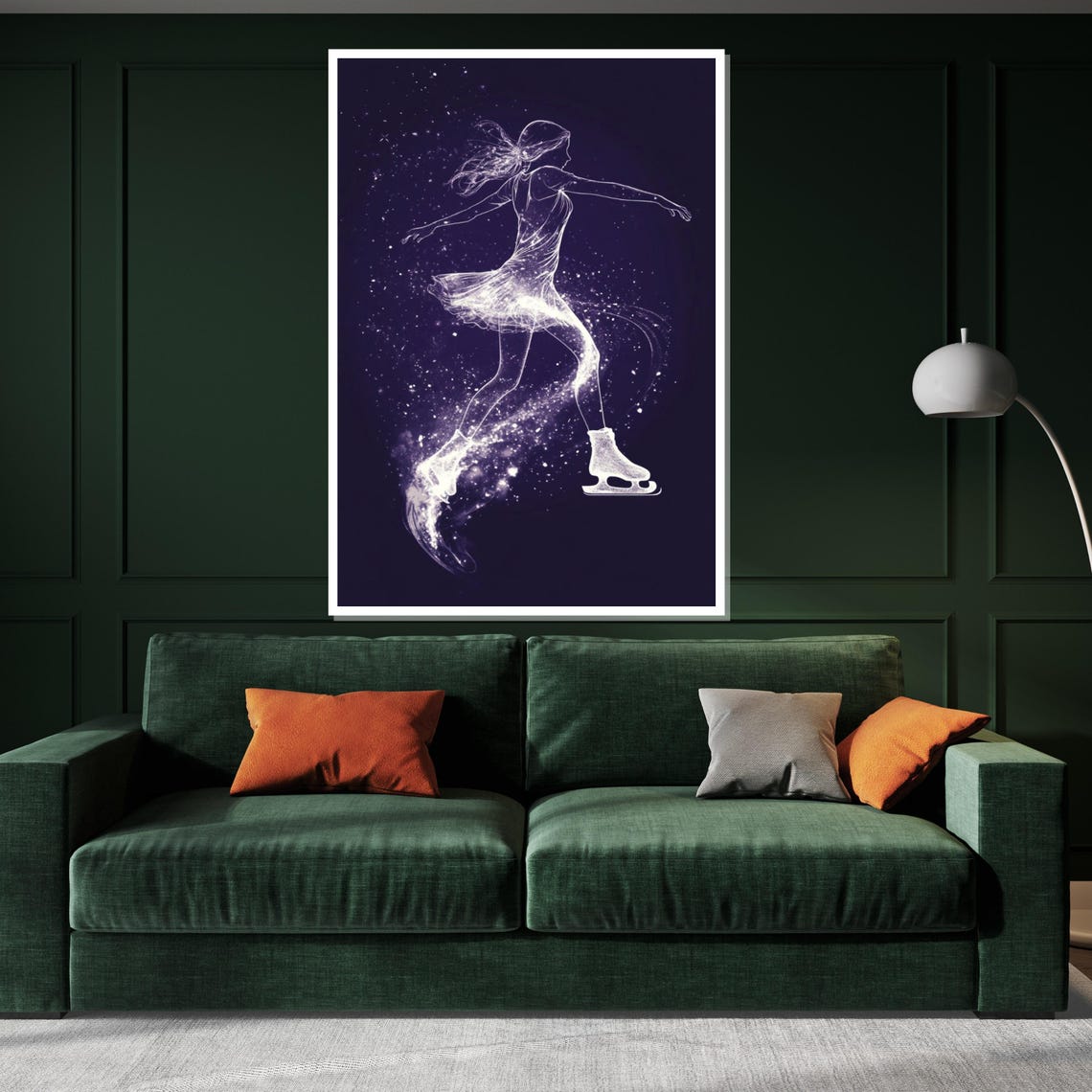 Magical Figure Skater Glowing on Starry Purple Night Art Poster - Image 3