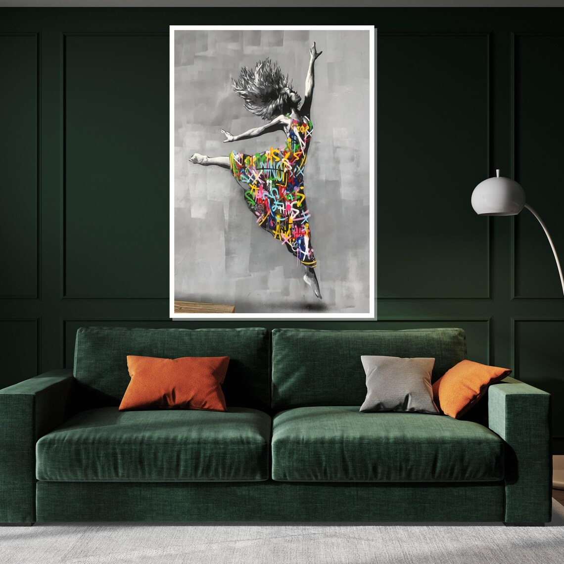 Leaping Dancer In Graffiti Dress Street Art Monochrome Dance Poster - Image 3