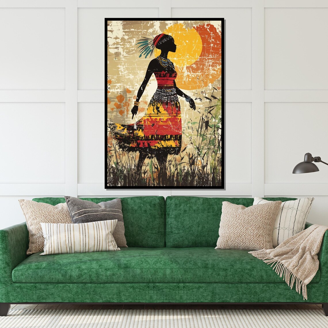 Tribal Woman Sunset Silhouette Colorful Dress Grunge Art Poster - Image 5