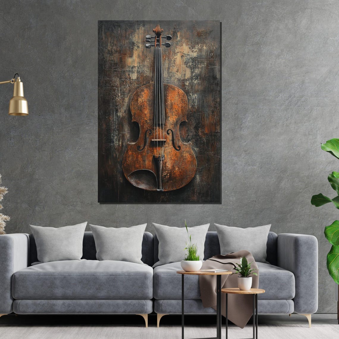 Rustic Old Violin on Dark Textured Background Vintage Music Poster - Image 2