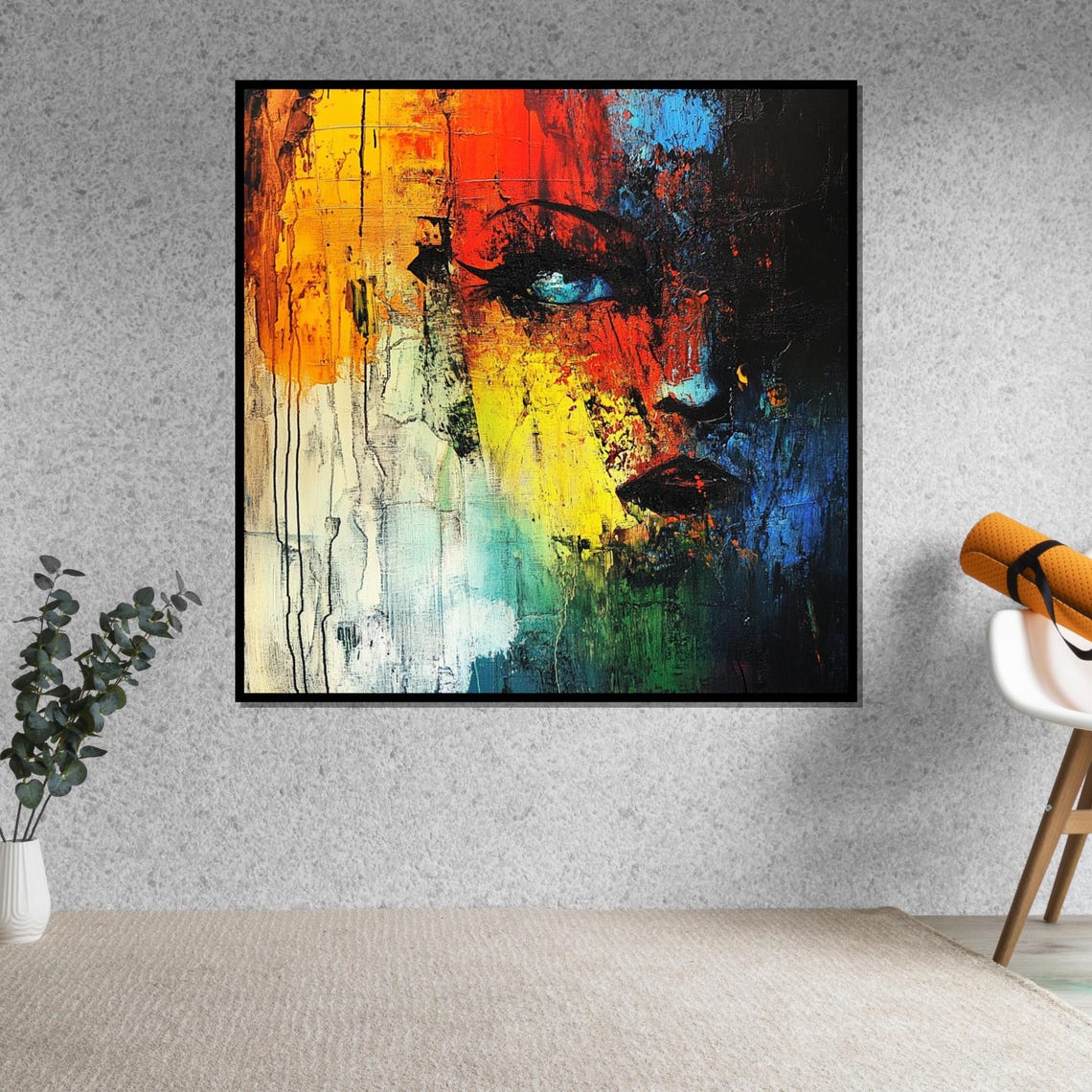 Vivid Multicolor Abstract Face Portrait Modern Expressionist Poster - Image 5