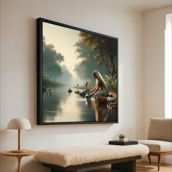 Traditional River Scene Canvas Print Wall Art Decor Ready To Hang Decoration