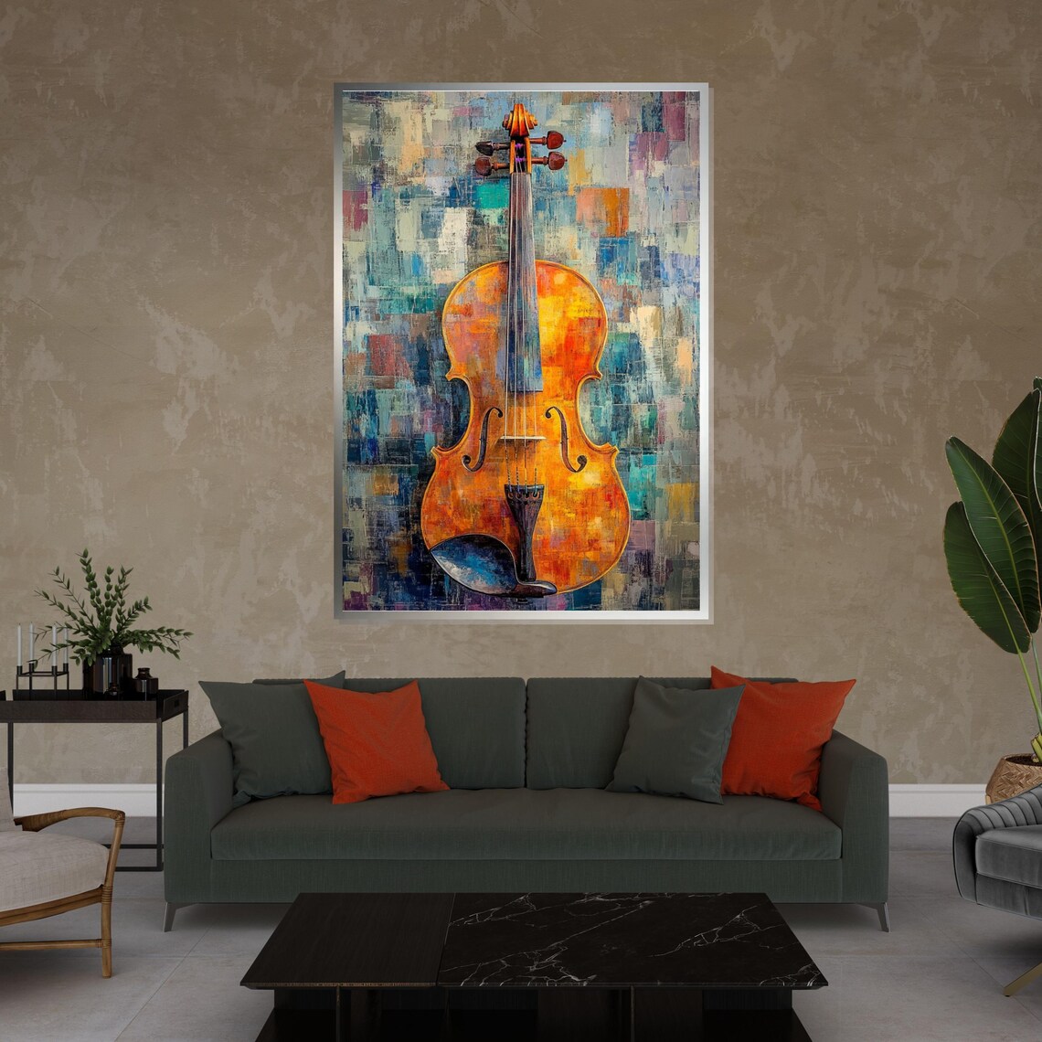 Colorful Abstract Violin Warm Orange Tones Expressive Music Poster - Image 4