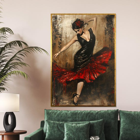 Flamenco Dancer Red Dress Wall Art Flamenco Art Print Design Ready To Hang Decoration Dance Wall Art