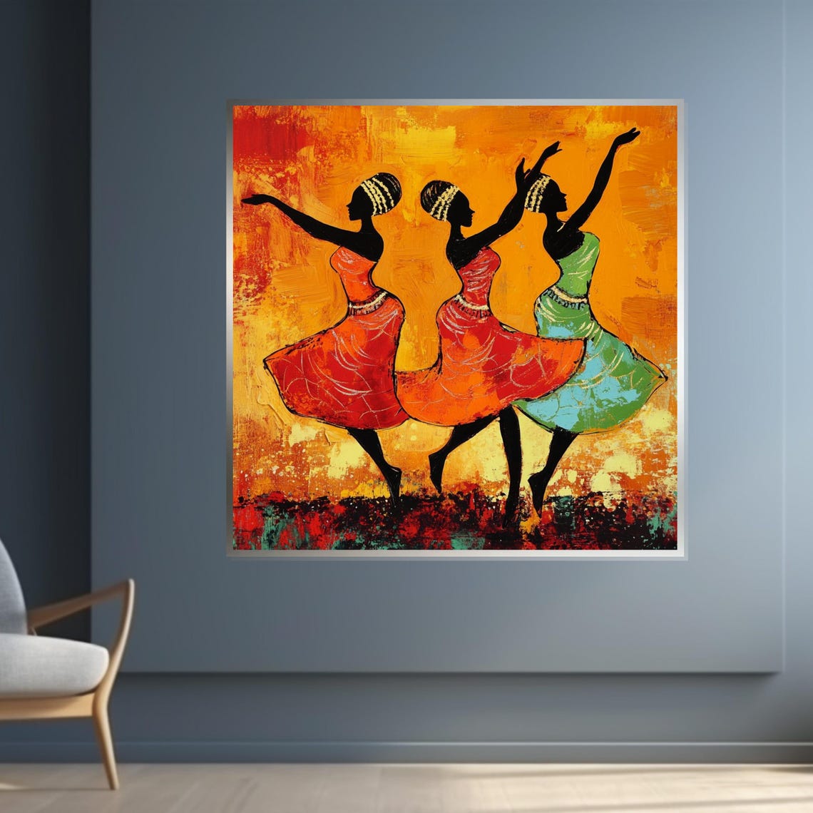 Three African Dancers Flowing Dresses Colorful Tribal Art Poster - Image 4