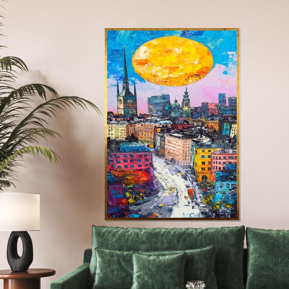Vivid Cityscape Art Colorful Urban Sunset Wall Art City Wall Print Skyline Design Ready To Hang Home Decor