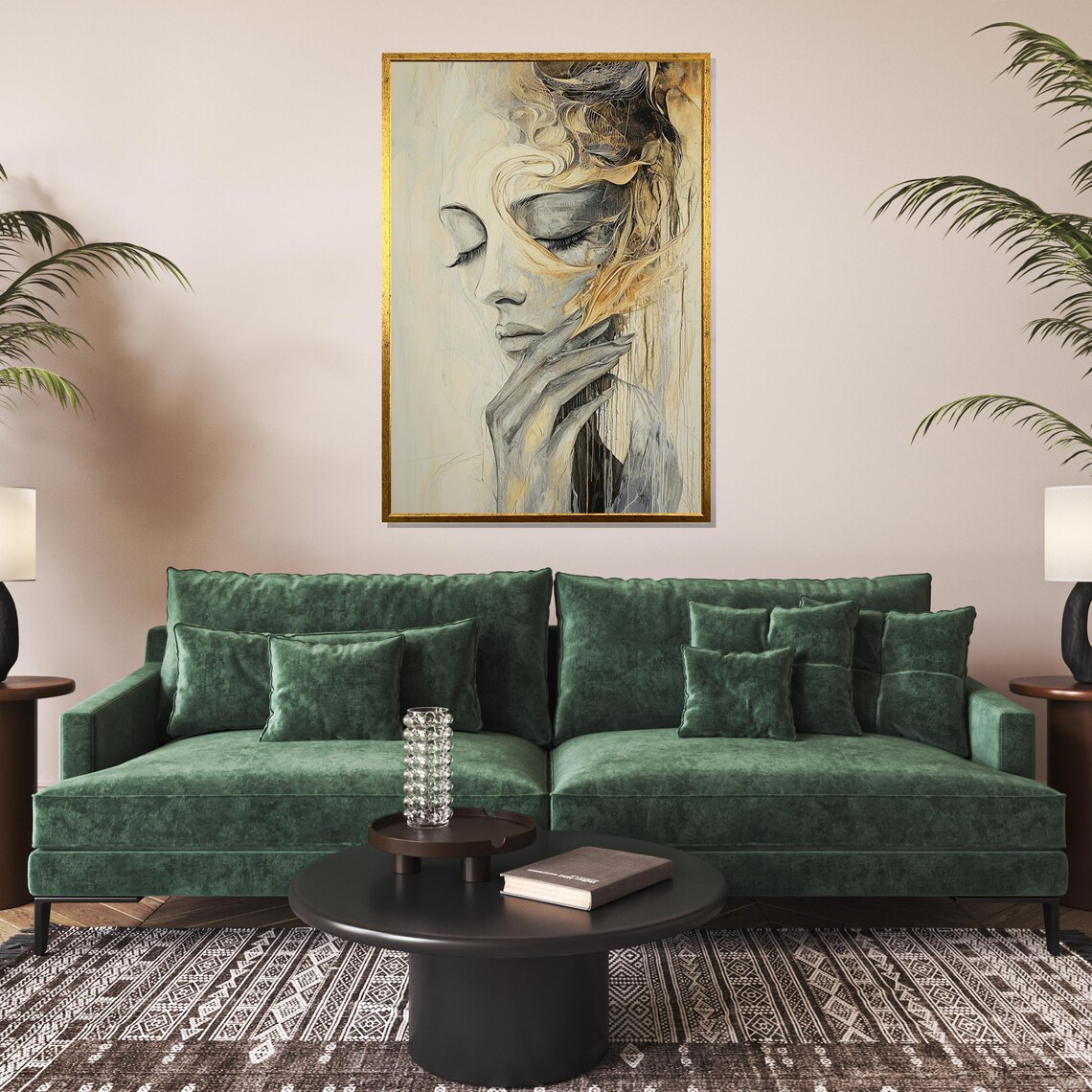 Dreamy Woman Portrait Abstract Face Gold Swirl Elegant Poster - Image 5