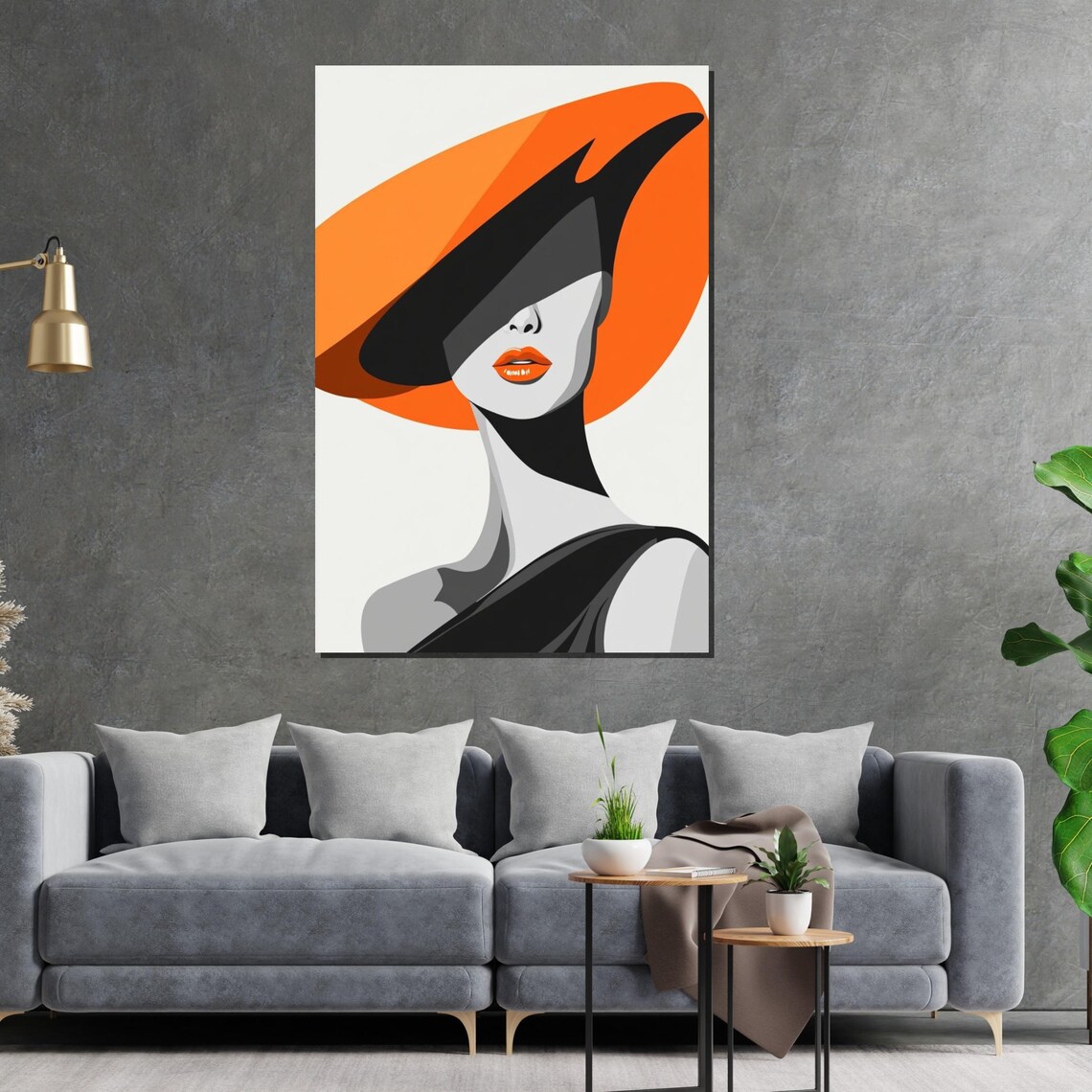 Elegant Woman in Orange Hat Bold Modern Fashion Illustration Poster - Image 2
