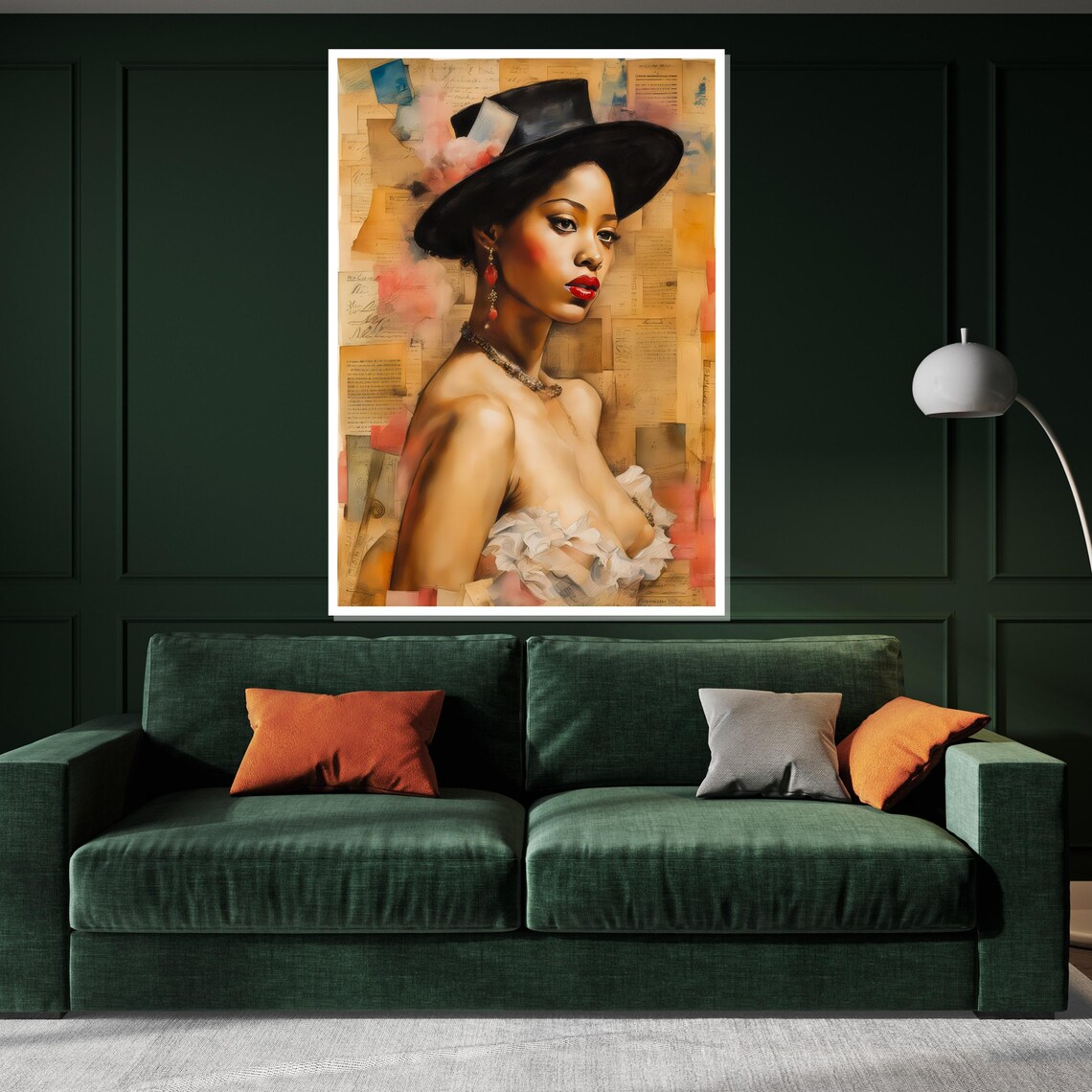 Vintage Collage Portrait Of Lady In Black Hat Retro Glamour Poster - Image 2