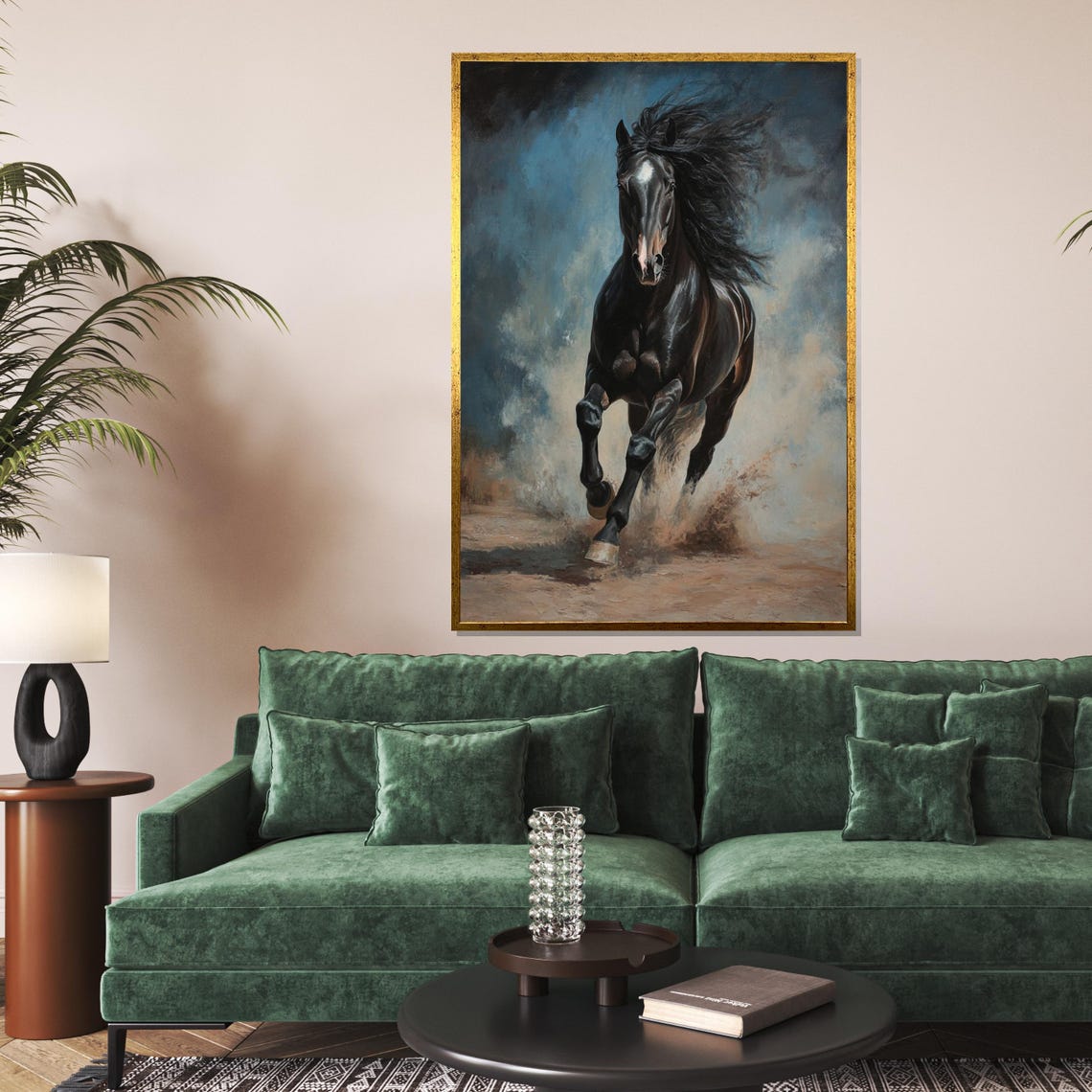 Black Stallion Galloping Dust Dramatic Equestrian Power Print