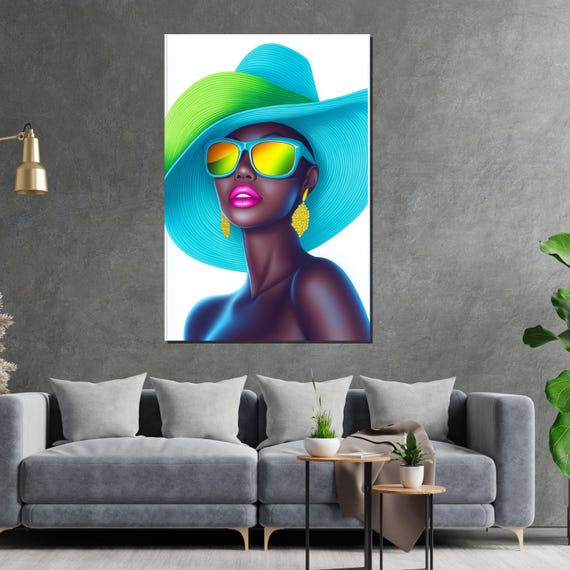 Stylish Lady In Vibrant Hat Fashion Art Colorful Portrait Wall Art Modern Home Decor Ready To Hang Design