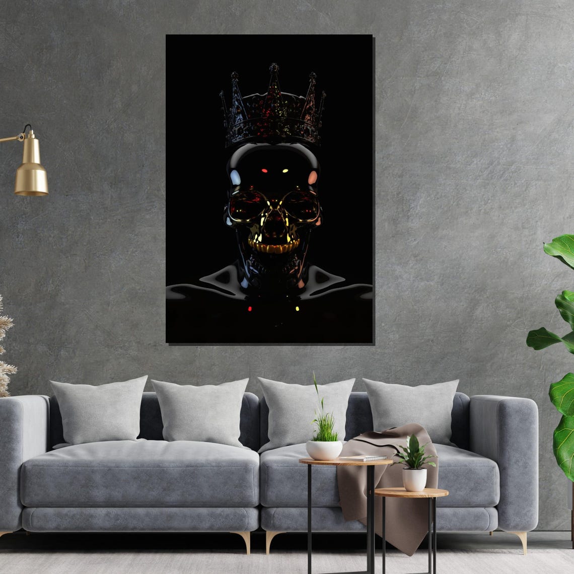 Black Skull Wearing An Ornate Crown Dark King Gothic Art Poster - Image 2