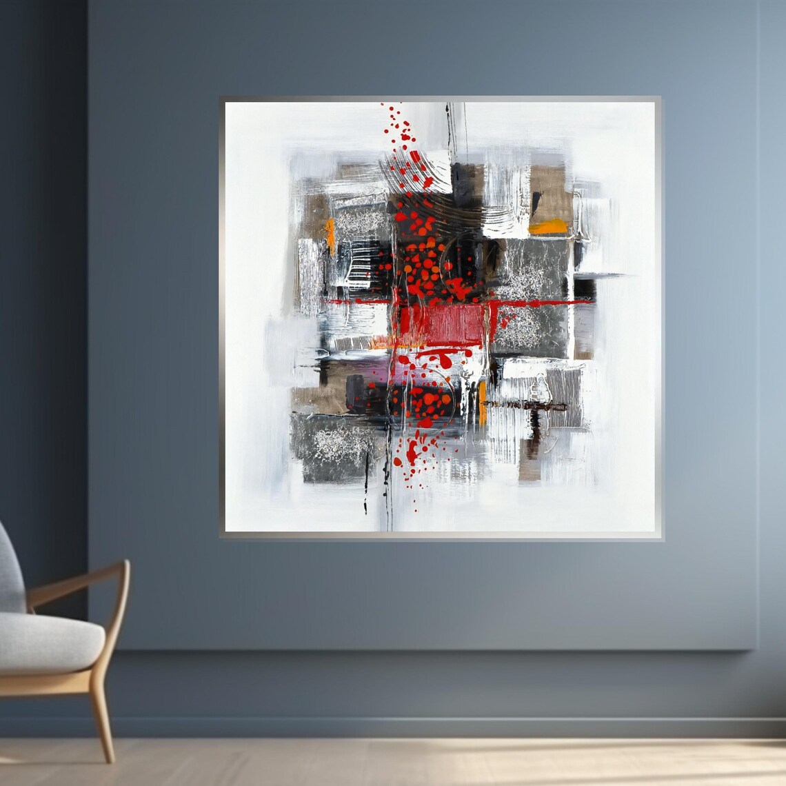 Bold Red Splash Abstract Gray Geometric Modern Minimal Art Poster - Image 4