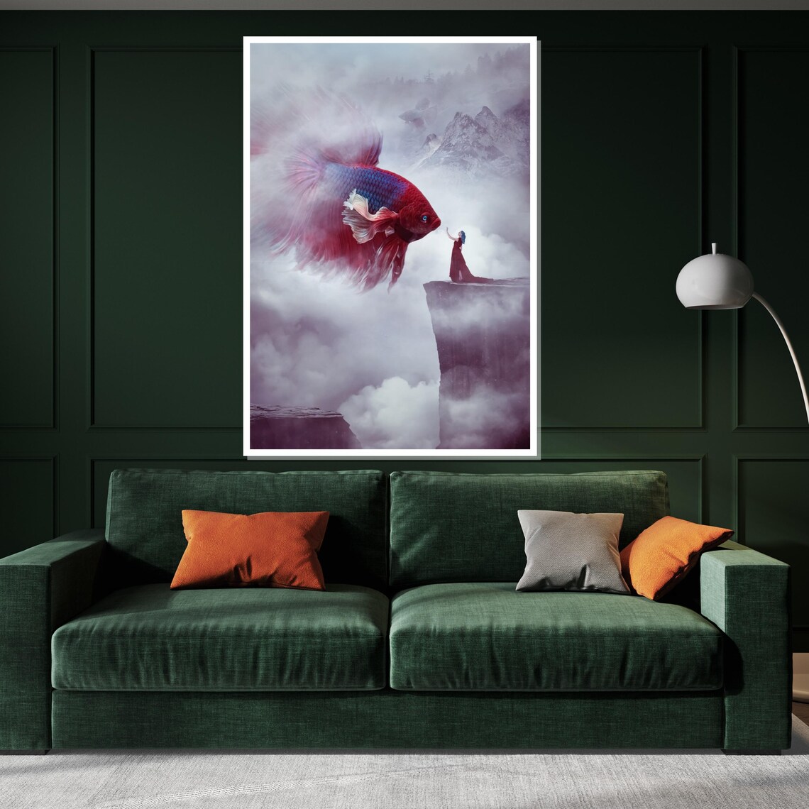 Giant Betta Fish And Woman On Cloud Cliff Surreal Fantasy Poster - Image 3