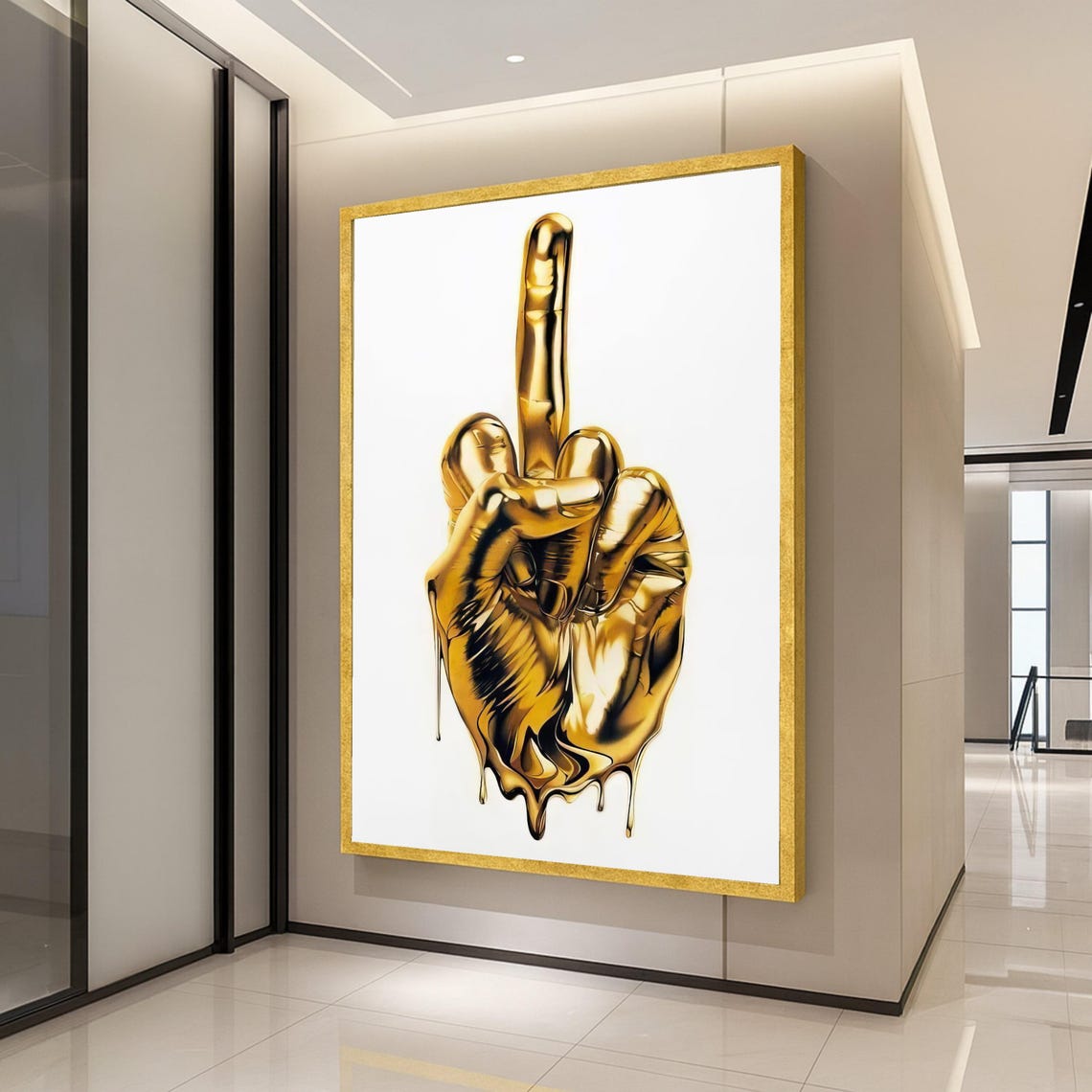 Melting Gold Hand Gesture Bold Defiant Statement Modern Art Poster