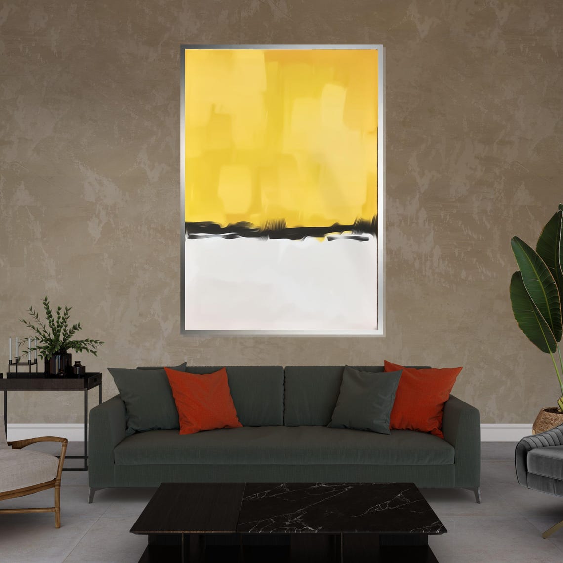 Yellow Color Field Black Horizon Line Modern Minimalist Print - Image 4