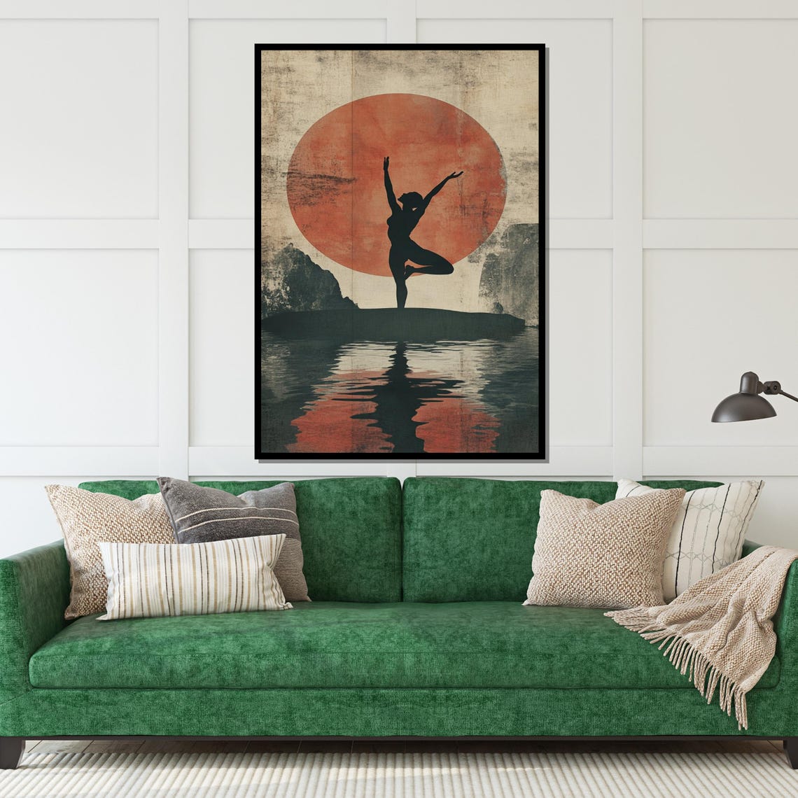 Tree Pose Dancer Red Sun Water Japanese Zen Style Art Poster - Image 5