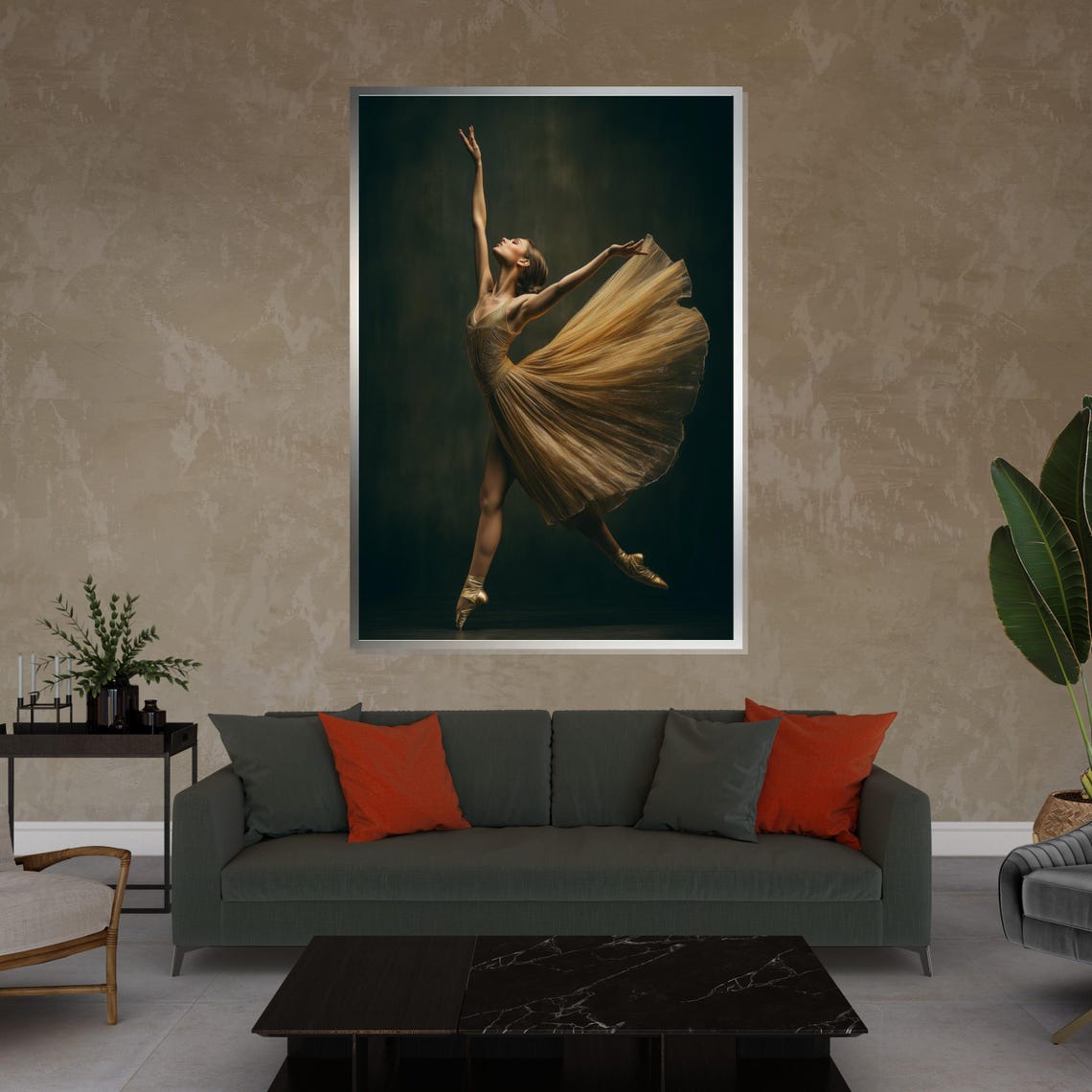 Golden Ballerina Dancing In Flowing Tutu Dark Elegant Dance Poster - Image 4