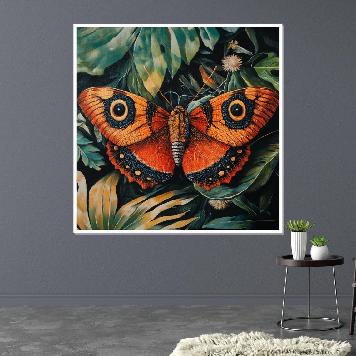 Orange Emperor Moth With Eye Spots Among Green Leaves Art Poster - Image 3