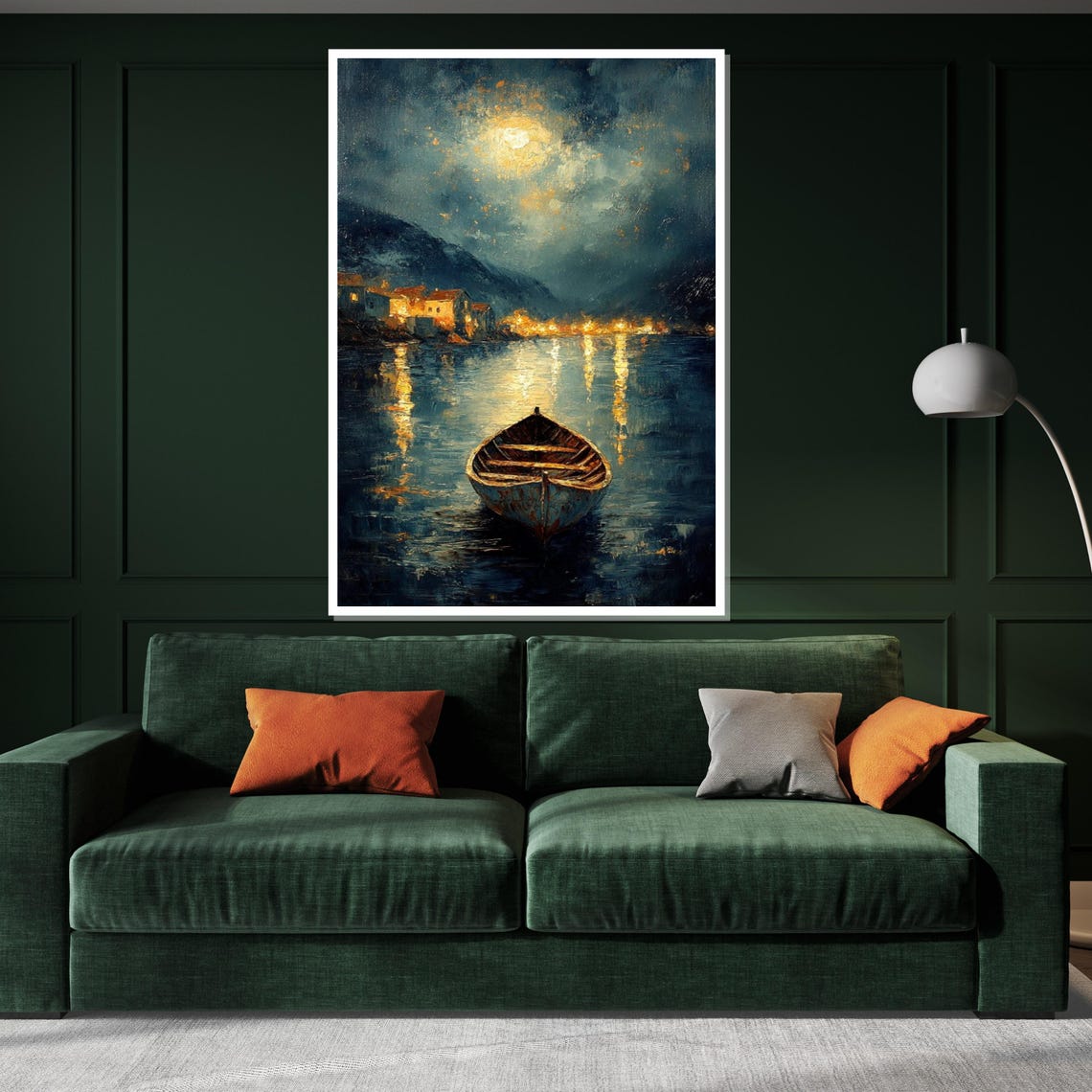Lonely Moonlit Rowboat on Dark Lake Night Reflections Poster - Image 3