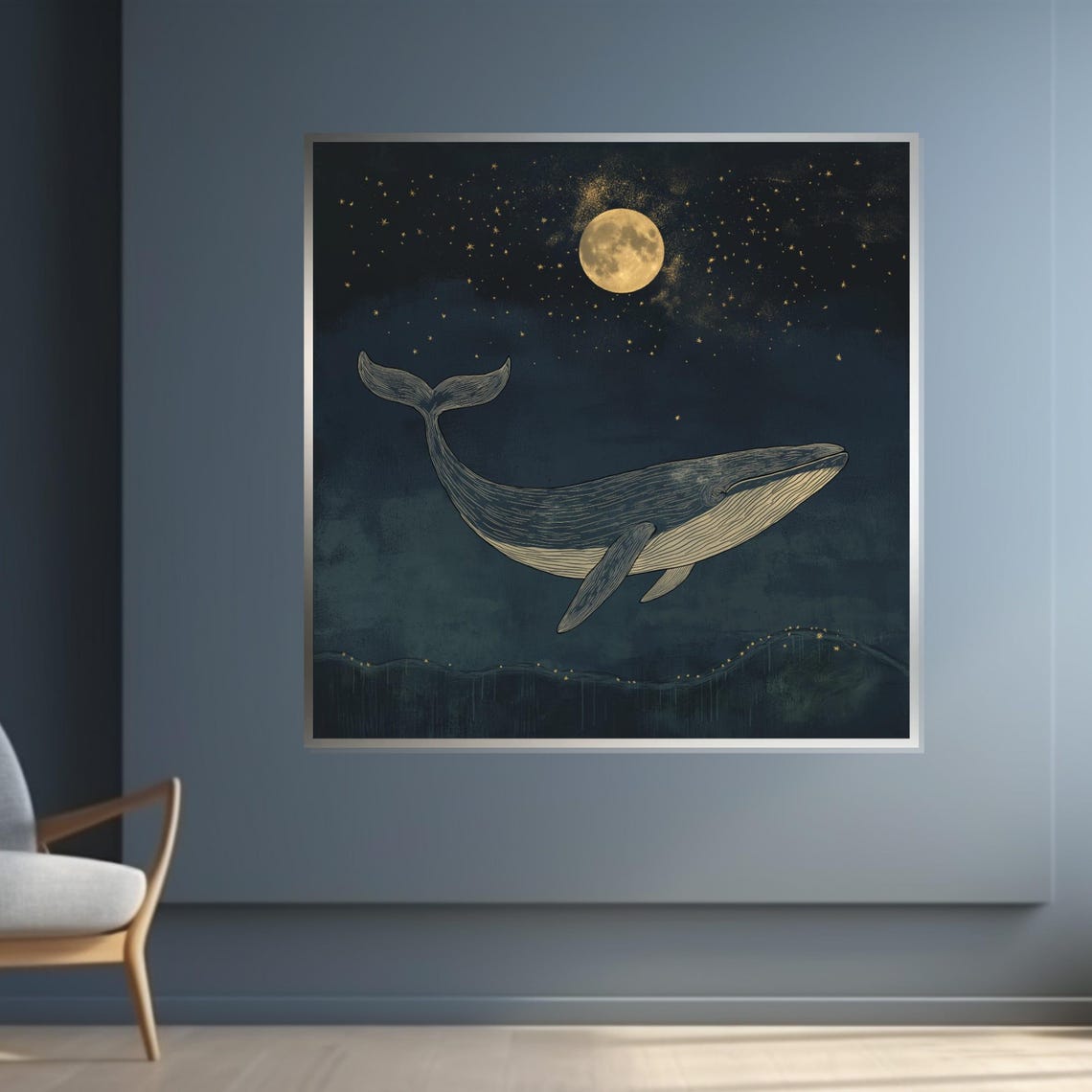 Whale Moonlit Starry Night Ocean Dreamy Celestial Art Poster - Image 4